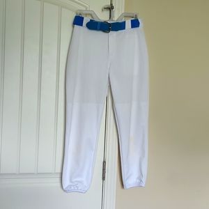 Ladies Medium Russell White w/blue belt Softball Pants